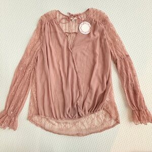 Umgee Blush Lace Top with Long Sleeves